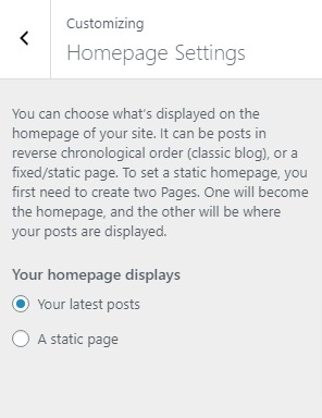 Homepage settings Homepage settings