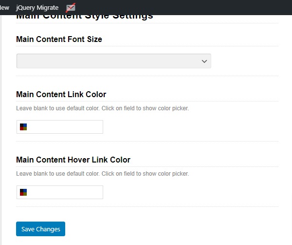 Main Content settings Main Content settings