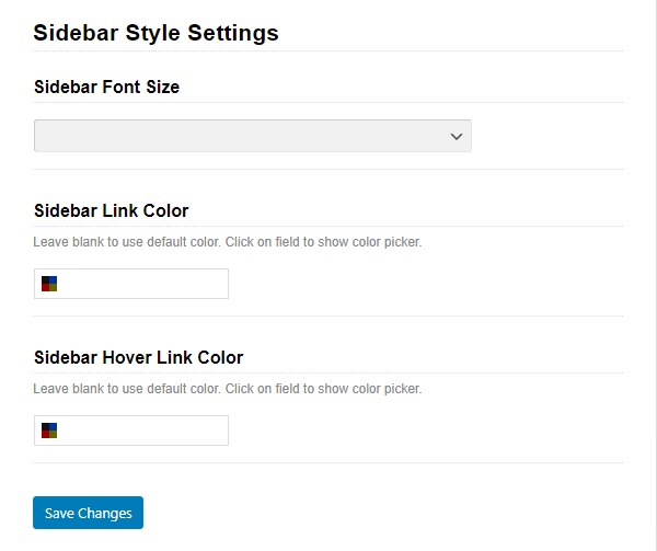 Sidebar style settings Sidebar style settings