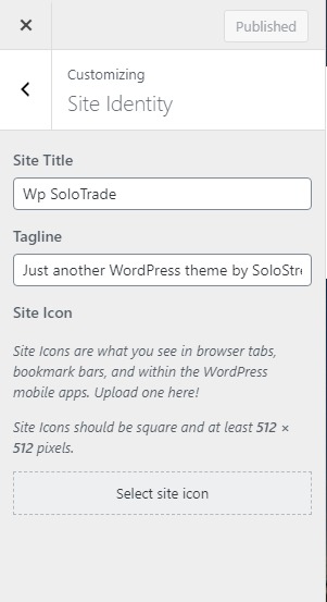 Site Identity Option in Cutomised Site Identity Option in Cutomised